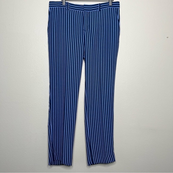 Banana Republic Women Ryan Pants 8 Blue Stripe Office Business Slim Straight - Picture 2 of 11
